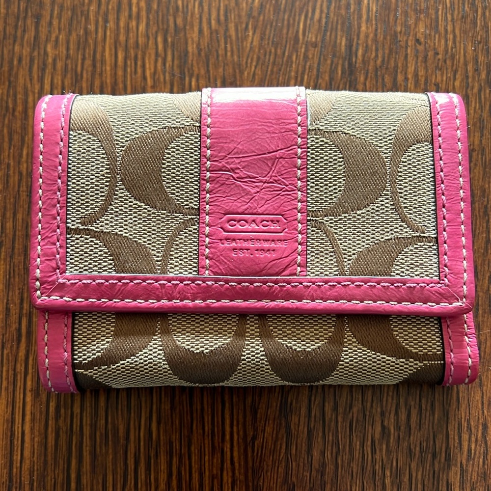 Coach Signature Tan and Pink Wallet